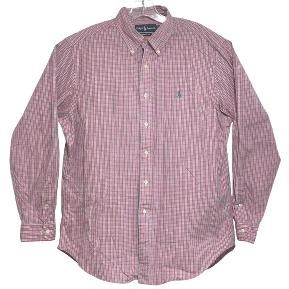 Ralph Lauren Other - Ralph Lauren Button Up Shirt Men Pink Green Plaid Classic Fit Coastal 16.5 34/35